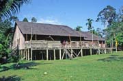 Longhouse. Kulturn� vesnice u Kuchingu. Sarawak,  Malajsie.